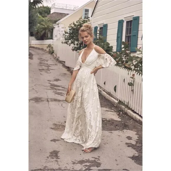 BHLDN Titian Silk Embroidered Maxi Dress $479